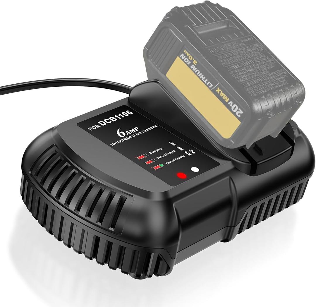 DCB1106 6AMP Super Fast Charger Compatible for DeWalt 20V/60V Max Battery DCB206 DCB208 DCB205 DCB606 DCB609 DCB612 DCB182 DCB183, Compatible with DeWalt 20V Charger DCB104 DCB107 DCB115 DCB118