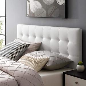 Modway Lily Tufted Faux Leather Upholstered Queen Headboard in White,Queen, White