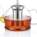 HIWARE 1500ml Glass Teapot with Removable Infuser, Stovetop Safe Tea Kettle, Blooming and Loose Leaf Tea Maker Set, 50 Oz