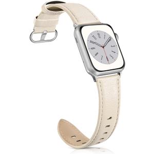 Leather Band Compatible with Apple Watch Bands 38mm 40mm 41mm 42mm Series 10, Elegant Top Grain Genuine Leather Bands Replacement Strap for Apple iWatch Series 10 9 8 7 6 5 4 3 2 1 SE2 SE Women (Ivory)