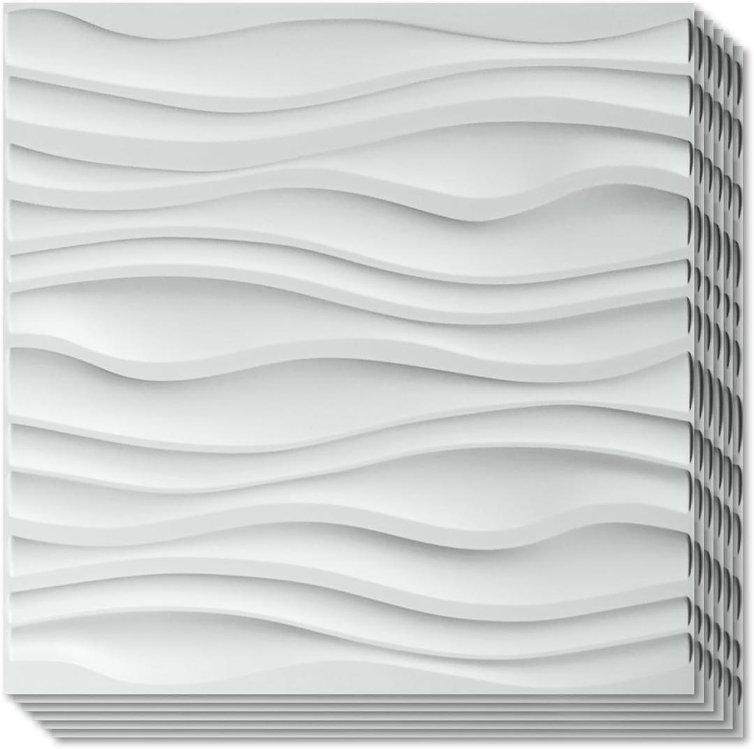 Art3d PVC Wave Board Textured 3D Wall Panels, White, 19.7" x 19.7" (12 Pack)