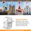 Voltage Converter US to Europe, 220V to 110V Converter for European Travel, Universal Travel Adapter with 20W PD, 2 Type-C Port 2 USB-A, Power Plug Combo for Germany Italy - White-YA