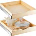 Menkxi 2 Set Wooden Pull out Cabinet Organizer Fully Assembled Slide out Pantry Drawer with Gentle Close Storage Shelf Tray for Base Kitchen Under Sink Bathroom Accessory(Wood Color,18'' X 21'' X 3'')