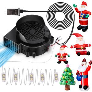 Inflatable Fan Replacement, 1.5A Air Fan Blower with 2.0A Adapter and 5 LEDs Bulbs Light Strings for Halloween, Thanksgiving and Christmas Inflatables (IP68 Waterproof, 5.0 * 5.0'')