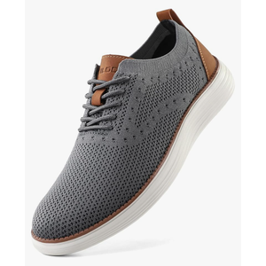 VILOCY Men's Casual Dress Sneakers Oxfords Business Mesh Breathable Walking Shoes Tennis Comfortable Size 44 Grey