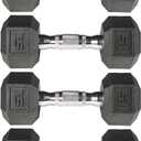 York Barbell PVC Hex Dumbbell with Chrome Ergonomic Handle 15lB, Durable Noise-Reducing PVC Coated Dumbbells Weights for Strength Training, Bodybuilding, Lifting, Exercise & Home Gym Fitness (Black - Pack of 4)