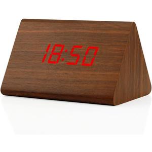 OCT17 Wooden Wood Clock, New Version LED Alarm Digital Desk Clock Adjustable Brightness, Alarm Time, Displays Time Date Temperature - Brown