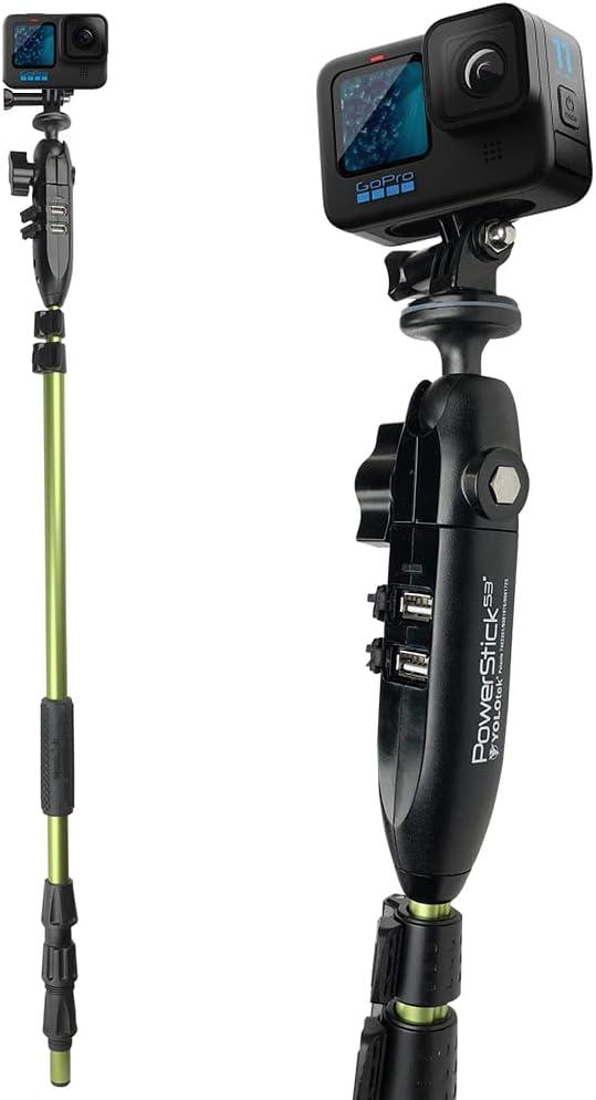 YOLOtek Veteran Owned - PowerStick 53" Stick Only - Boat Mount Give Constant Power for GoPro, DJI, Insta360, Mevo & All Action Cameras - Hands-Free Recording While Fishing or Boating