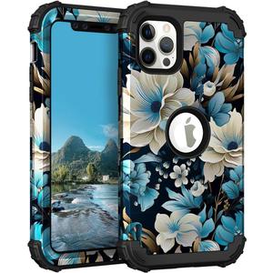 PIXIU Unique Flower Pattern Compatible with iPhone 12/12 Pro 6.1 inch case, Heavy Duty Dual Layer Shockproof Full-Body Protective Sturdy Hybrid Cute Rugged Case for Women,Girls,Kids