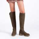 Ruiee Women's Knee High Boots Fashion Flat Long Tall Lengthened Boot Shafts Low Heeled Winter Fall Casual Boots for Women. 240979 Brown PU, Size 6 1/2