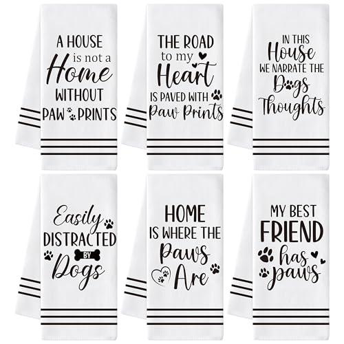 Paws Prints Hand Towel - 6Pcs Dog Paw Print Bathroom Decor Kitchen Dishcloths Set Soft Polyester Towels for Bath Bar Dining Room Decor Cute Puppy Lovers Gifts for Men Women Housewarming