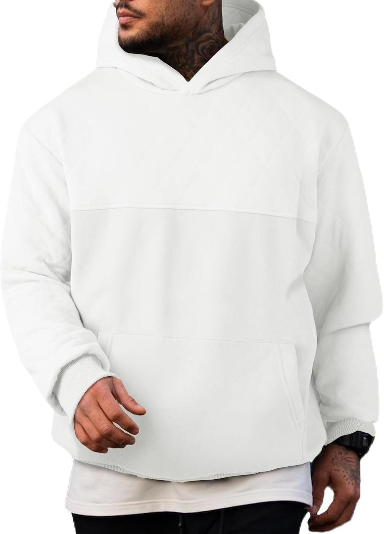 JMIERR Mens Casual Hooded Collar Fleece Hoodies Pullover Sweatshirts Warm Long Sleeve Shirts (White, XXXL)