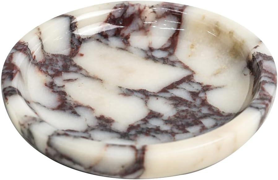 5.5" Marble Jewelry Tray for Vanity, Trinket Dish for Rings Earrings Necklace Keys, Natural Marble Decorative Tray, Round Jewelry Dish Organizer, Birthday Mother's Day Valentine's Day Gift for Women (Calacatta Viola)