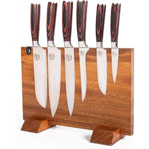 Double Sided Magnetic Knife Block with Built-in Knife Sharpener – Cool Knife Organizer, Wooden Kitchen Accessories Design with Non-Slip Bottom Grips for Stability | Maximize Counter Space