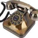 Antique Telephone, Bronze Vintage Retro Landline Phone Old Fashioned Push Dial Corded, Landline Phone Decorative Desktop Caller for Home Office Hotel Decor