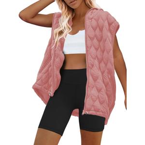 SENSERISE Womens Oversized Puffer Vest Sleeveless Quilted Jacket Zip Up Hooded Puffy Vest Winter Coats with Pockets (Medium, Pink)