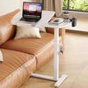 Overbed Table with Wheels, Pneumatic Lift and Tilting Top (White), 27.48 inches x 14.17 inches x 41.06 inches