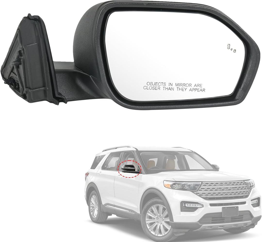 Door Mirror Right Passenger Side Replacement For Ford Explorer 2020-2025, Replace LB5Z17682BA, FO1321674 Heated Blind Spot Puddle Lights Black 8Pins