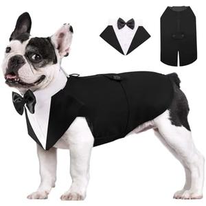 AOFITEE Dog Tuxedo Formal Dog Suit and Bandana Set, Gentle Dogs Wedding Party Suit Bow Tie Shirt, Tuxedo for Small Dogs Costume Outfit with Detachable Bowtie Collar for Christmas Halloween Dress Up M