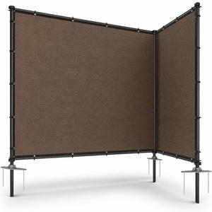 6' x 12' Privacy Fence Screen Sets with Iron Poles Ground Spikes Metal Frame Outdoor Privacy Shade Cover for Yard Backyard Patio, Brown
