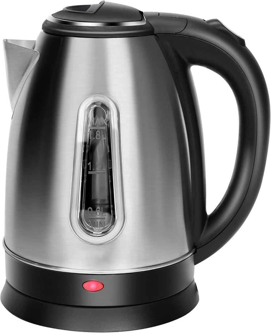 Electric Kettle, Stainless Steel 1.8 Liters Tea, Coffee Kettle & Hot Water Boiler, Auto Shut Off, Boil-Dry Protection with LED Light, Water Heater & Teapot, 360 Swivel Base, 1100W