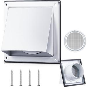 Gisafai 6 Inch Dryer Vent Cover Outdoor with Stainless Steel Screen White Wall Dryer Exhaust Vent Cover External Cap Cushioned Non Return Flap with Sealing Gasket Grille, Bird/Insect Proof