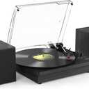 Vinyl Record Player with Two Stereo Speakers, Bluetooth Playback Turntable with 3 Speed AUX Headphone Input and RCA Out, Retro Black