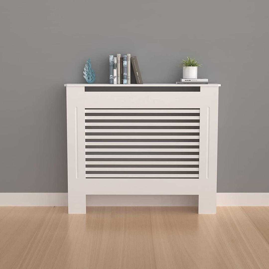 High Radiator Cover Wood Cabinet: 36 Inch Height White Small Heater Covers Horizontal Slats Modern Tall Radiators Shelf Thicken MDF Wooden Kitchen Bedroom Home Furniture for Living Room, S H36 x W30.7 x D7.5 Inch