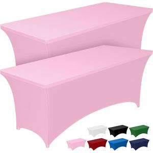 Obstal 6ft Stretch Spandex Table Cover for Standard Folding Tables - Universal Rectangular Fitted Tablecloth Protector for Wedding, Banquet and Party, 72L x 30W x 30H Inches, Light Pink, 2pc