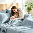 KAKIJUMN 6 Piece Queen Sheets Set, Rayon Derived from Bamboo Blend, Dusty Blue