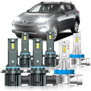 Compatible with Toyota RAV4 2013-2015 Fog Bulbs, High&Low Beam Fog Light Bulbs Combo, 800% Super Bright 6000K Cool White, Plug and Play, Pack of 6