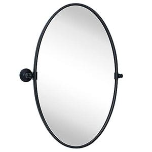 TEHOME Farmhouse Matte Black Oval Metal Pivot Bathroom Vanity Mirror Tilting Beveled Vanity Mirrors for Wall, Overall 23.99 x 30 inches (Mirrror 20 x 30 inches)