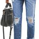 Sidefeel Women's Boyfriend Jeans Stretchy Ripped Distressed Zimbaplatinum Denim Pants Size 8