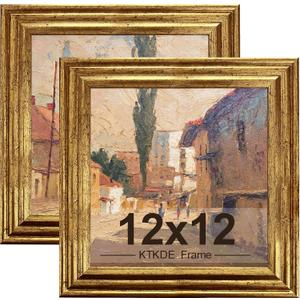 KTKDE 12x12 Picture Frame Set of 2, Ornate Vintage Gold Photo Frames 12 x 12 Antique Photo Frame for Rustic Gold Wall Decor Display Retro Home Decor best gift