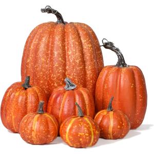 DearHouse 7Pcs Thanksgiving Artificial Pumpkin Home Decoration Sets, Artificial Vegetables Pumpkin for Fall Halloween Home Decor (Orange)
