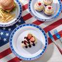 BESTVIP 50Pcs 4th of July Plastic Plates 10 Inch - Heavy Duty American Flag Patriotic Disposable Plates, Red White Blue Dinnerware for Independence Day Veterans Day BBQ party supplies