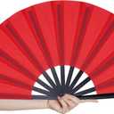 Marrywindix 3 Pcs Large Chinese Folding Fan Big Handheld Clap Fans for Men and Women Performance Line Dance Decorations Event Party Festival Craft Gift (Red)