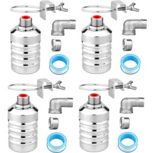 4 Sets Water Float Valve Kit, 1/2" to 3/4'' Stainless Steel Automatic Water Level Control Shut Off Float Valve for Aquarium Swimming Pool Fish Tank Livestock Trough Distiller