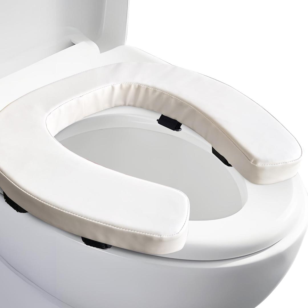 Toilet Seat Cushion with 2-inch High-Density Foam Padded Toilet Cushion Toilet Seat Riser Waterproof PU Fabric-Suitable for Standard,Elongated Toilets(Beige)