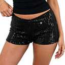 Seyumixi Womens Sequin Micro Shorts Low Waist Sparkly Y2k Mini Shorts | Glitter Outfits Sexy Rave Bottoms Going Out Bodycon Booty Hot Pants Metallic Sparkle Clubwear Concert Party Festival