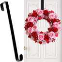 HOOSUN Wreath Hangers for Front Door,Valentines Day Decorations,12" Valentines Wreath Hook Holder,Over The Door Hooks Hanger,Metal Garland Hangers Hook for Patriotic Spring Wreath Porch Decor (Black 1 Pcs)