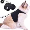 Cat Harness and Leash for Walking Escape Proof Breathable Mesh Fabric, Solid Black, Medium, Adjustable Cat Walking Jackets, Padded Stylish Cat Vest (M 5.5-9LBS)
