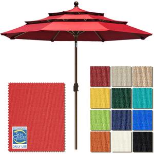 EliteShade USA 10-Year-Non-Fading 9ft 3-Tier Market Patio Umbrella, Commercial Grade Outdoor Table Umbrella with Crank Open, Windproof & UPF 50+ UV Protection, Heavy Duty Ventilation for Garden, Deck, Pool, Backyard, Beach & Bistro, Logo Red