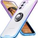 Ring Holder Series Case Designed for Samsung Galaxy S22 Plus 5G, Clear Cute Slim Colorful Silicone Bumper Protective Cover Support Magnetic Car Phone Mount. (Blue Purple)