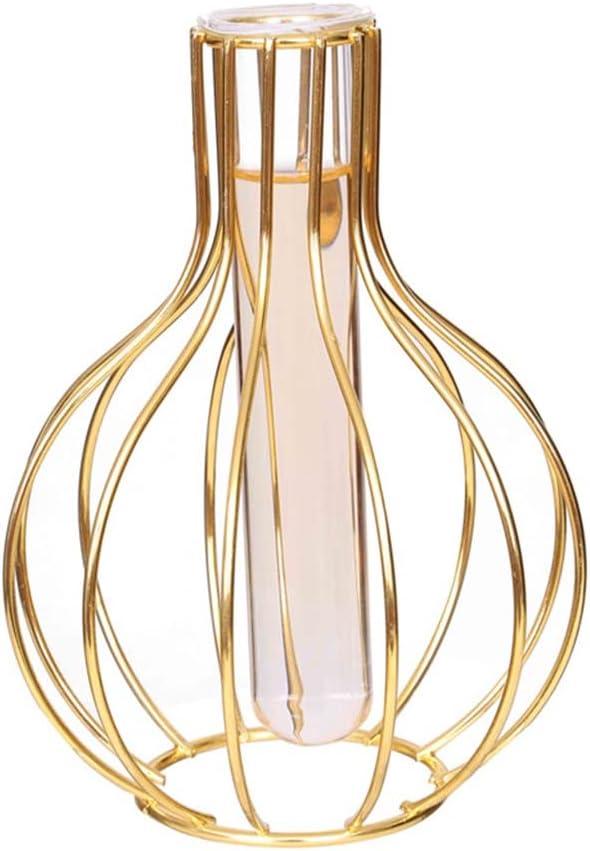 Desktop Plant Vases with Test Tube Glass Flower Vase with Gold Metal Stand Propagation Station Plant Holder for Home Wedding Decor (Bulb)