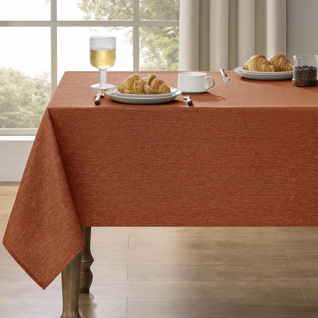 Decorelia Table Cloth for Rectangle Dining Table, Faux Linen Waterproof Texture Farmhouse Washable Rectangular Tablecloth Cover for Birthday, Party, Picnics, Wedding Decor(Burnt Orange, 52 x70 Inch)