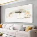 QSQ Abstract Wall Art Off White Large Size Artwork Wall Decor Canvas Painting Stretched Canvas Wooden for Living Room Bedroom Office Home Decor ready for Hanging 29"x58"