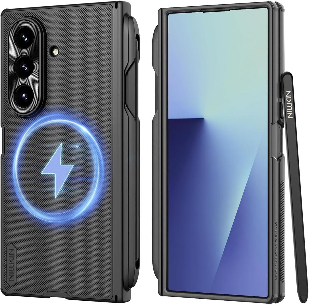Nillkin for Samsung Galaxy Z Fold 7 Case with S Pen Holder, [Compatible with MagSafe][Hinge Protection] HD Screen Protector Frosted Matte Texture Slim Fit Phone Case for Galaxy Z Fold 7 Black