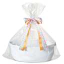 Small Woven Easter Basket with Gift Bag and Ribbon  Empty Burr Basket for Gifts, Baby Shower, & Birthdays  Decorative Rope Storage Organizer for Shelves, 12"x8"x5", White