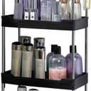 Rolling Utility Cart on Wheels,Large Capacity Multiple Layers Design Multifunctional Storage Shelves Rolling Cart Organizer,Utility Rolling Storage Cart Trolley for Warehouse Garage Black 4